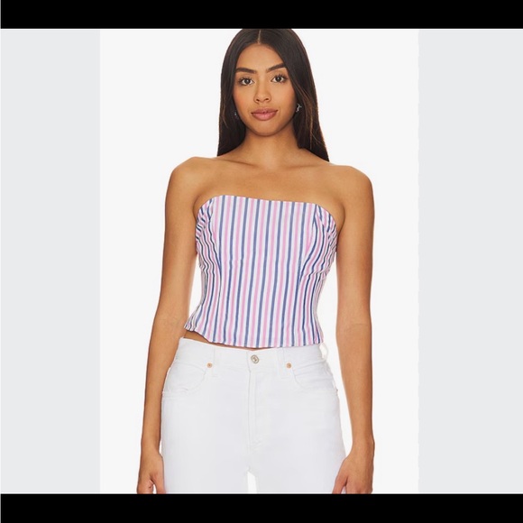 Favorite Daughter Tops - Favorite Daughter Strapless Pink & Blue Striped Tube Top